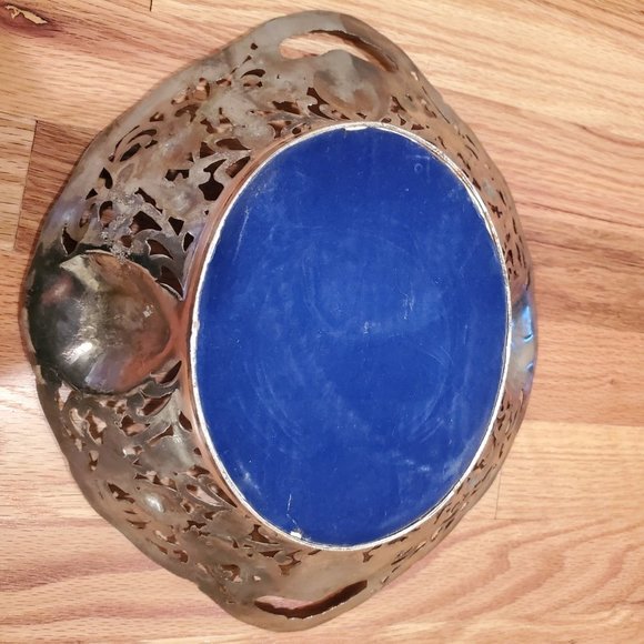 Mid-Century Vintage Handmade Nickel Bowl Raised Vegetable Design and Handles - Picture 7 of 9